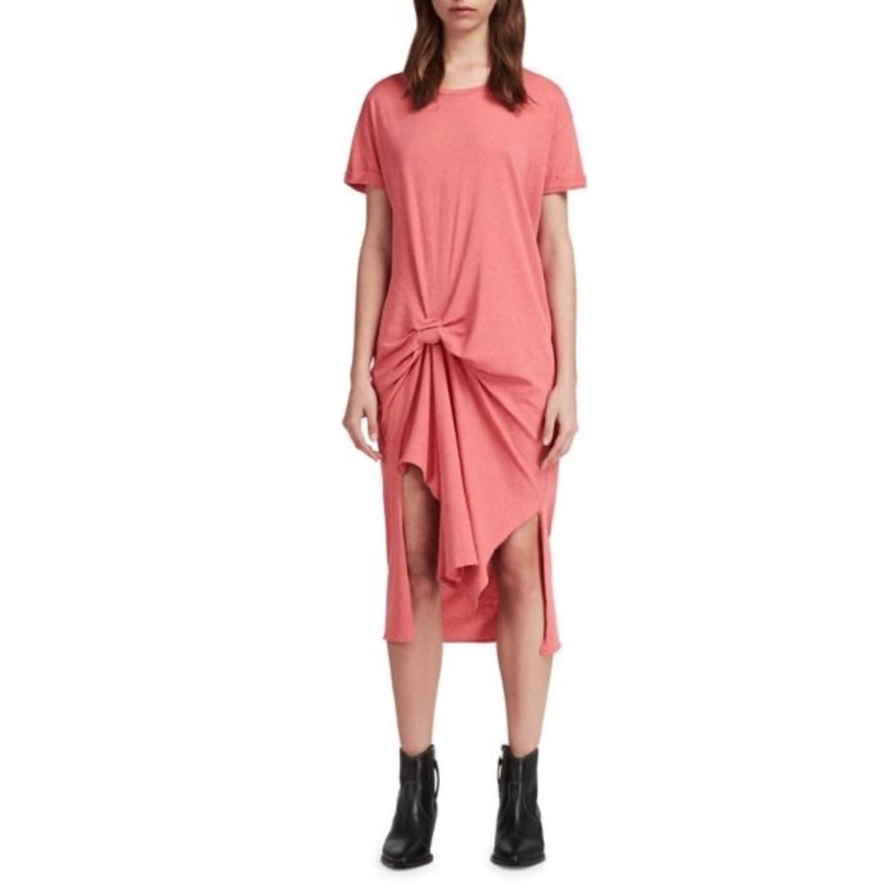 ⭐️ All Saints T-Rivi Ida Knot Midi T-Shirt Dress XS Coral